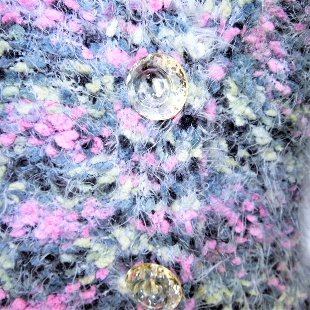 Fuzzy Multicolor Popcorn Knit Button Up Cardigan … - image 7